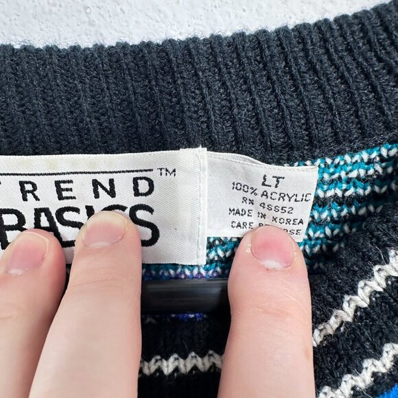 Vintage Geometric Grandpa Sweater Teal White Black Geometric Eclectic Size Large - Picture 5 of 7